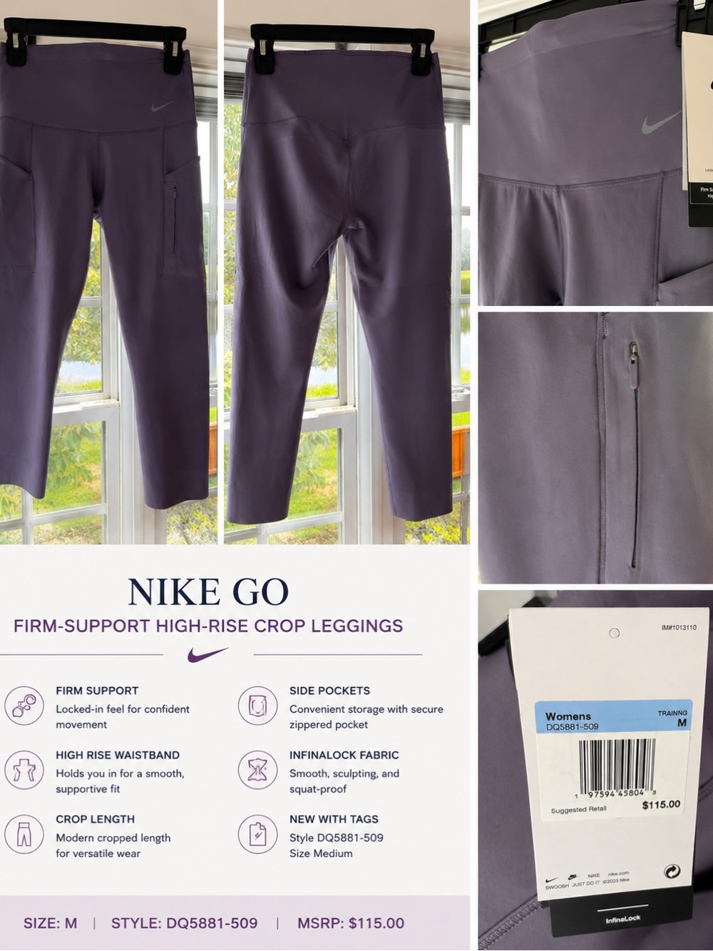 Nike Go Firm-Support High-Rise Crop Leggings Women’s M Purple DQ5881-509 NWT $11